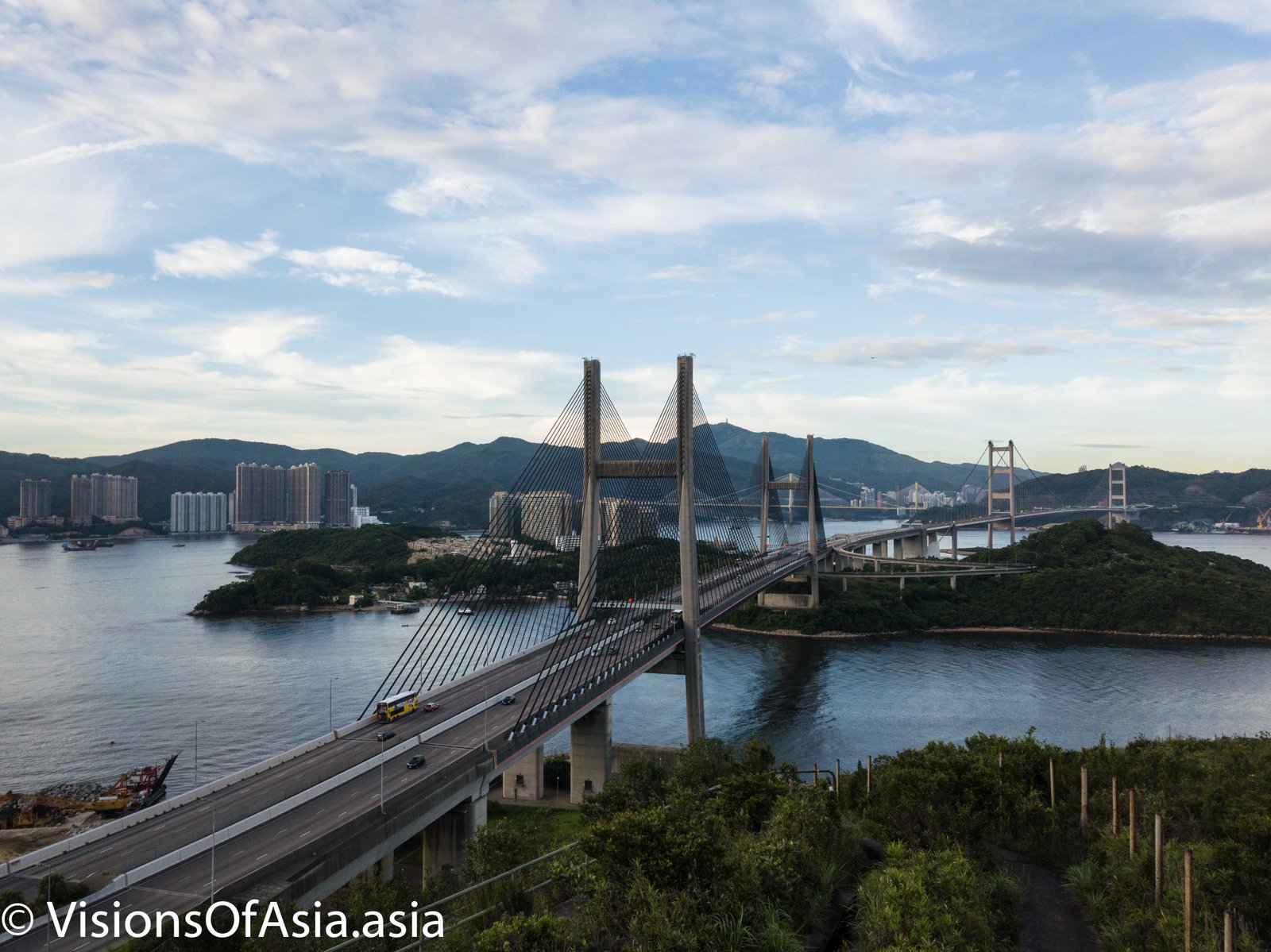 Drone view of Kap Shui Mun bridge
