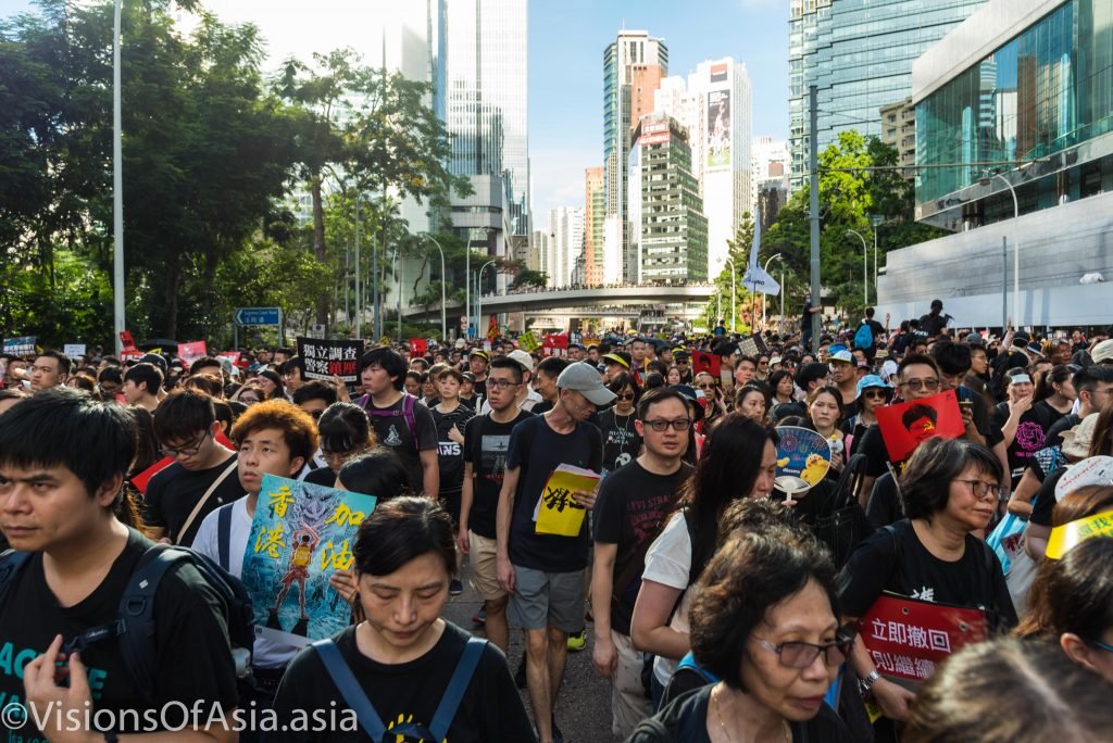 Protesters march in Hong Kong