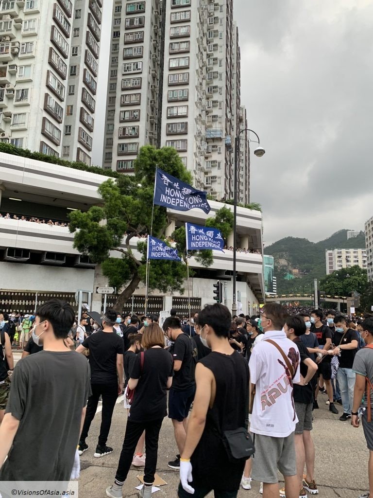 Independence for Hong Kong banners fly in Shatin