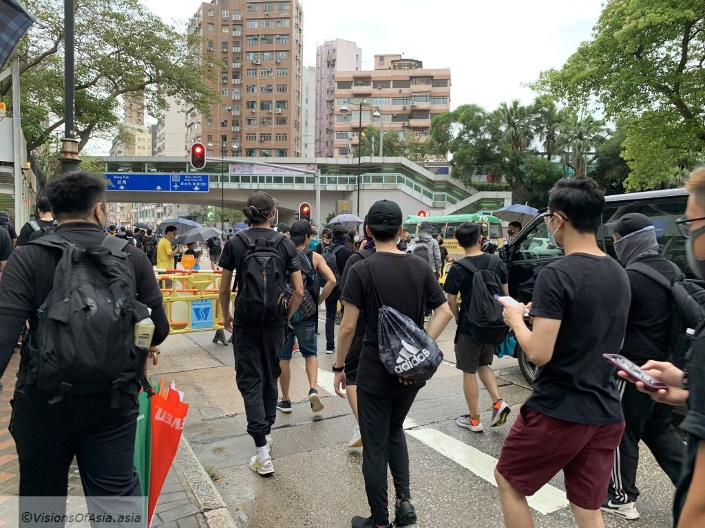 Protesters marching towards Mongkok