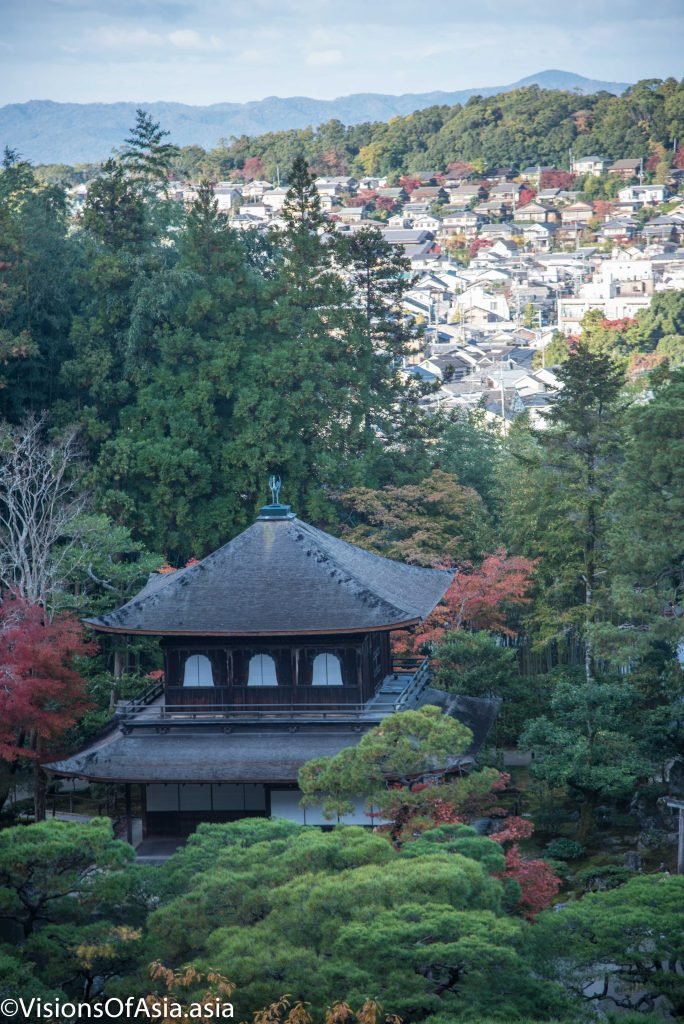 A view of Ginkakuji with Kyoto extending in the background.