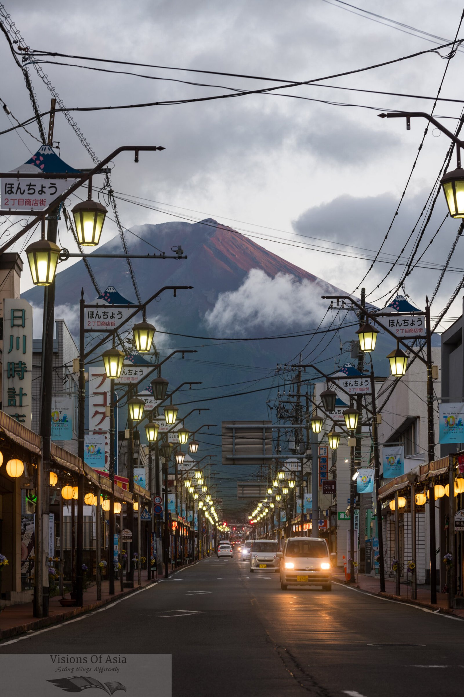 Mount Fuji in evening light, photographed from Fujiyoshida