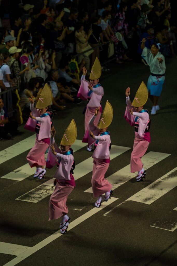 Awa Odori dancers seen from above